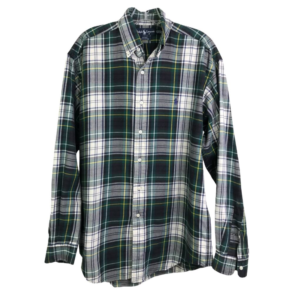 Ralph Lauren Button-Down Shirt Men S Green Blue Blake Flannel Long Sleeve Cotton